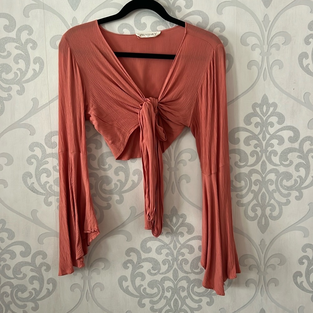 Orange Long Sleeve Crop Top with tie front